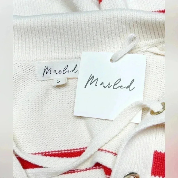 Marled Red and Cream Striped Lace Up Aria Sweater Size Small NWT - Picture 5 of 7